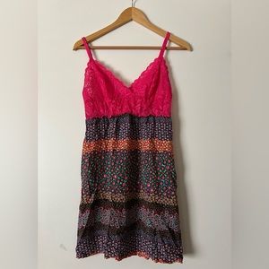 ❤️ 2 for $10 - Josie Natori Lace Top Chemise/Dress Pink and Multicolor